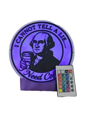 George Washington 3D Printed Wall Desk Lamp W/ Remote & Stand Coffee Lover